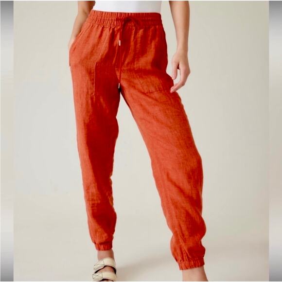 ATHLETA Jogger 16 Retreat Linen Elastic Waist w/Drawstring Coral TerraCotta - Picture 1 of 15